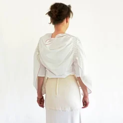 HOCHZEITSSCHAL mit HANDSMOCK + PERLEN Chiffontuch Brauttuch, weiße Stola