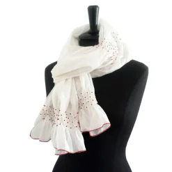 HOCHZEITSSCHAL mit HANDSMOCK + PERLEN Chiffontuch Brauttuch, weiße Stola