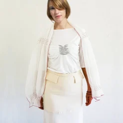 HOCHZEITSSCHAL mit HANDSMOCK + PERLEN Chiffontuch Brauttuch, weiße Stola