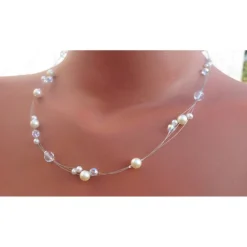 Hochzeitsschmuck Perlen, Brautschmuckset 3-teilig, echte Perlen und böhmische Kristalle