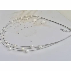 Hochzeitsschmuck Perlen, feine zarte Brautkette echte Perlen, dreireihig auf Draht schwebend mit Silber