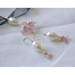 Hochzeitsschmuckset aus echten Süßwasser-Perlen & 750 Weißgold – Ohrringe & Anhänger mit Rosenquarz