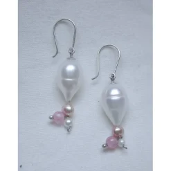 Hochzeitsschmuckset aus echten Süßwasser-Perlen & 750 Weißgold – Ohrringe & Anhänger mit Rosenquarz