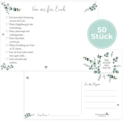 Hochzeitsspiel & Gästebuchkarten im schönen Eukalyptus Design | 50 Stück Postkarten DIN A6 | CreativeRobin