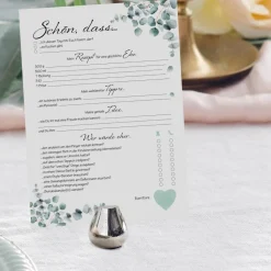 Hochzeitsspiel & Gästebuch-Karten für 50 Gäste im schönen Eukalyptus Design I CreativeRobin