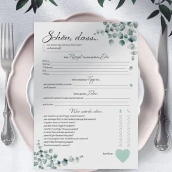 Hochzeitsspiel & Gästebuch-Karten für 50 Gäste im schönen Eukalyptus Design I CreativeRobin