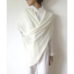 Hochzeitsstola ivory aus Wolle Seide und Kaschmir mit transparenten Pailletten, Brautschal aus reiner Naturfaser