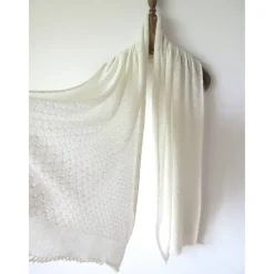 Hochzeitsstola ivory aus Wolle Seide und Kaschmir mit transparenten Pailletten, Brautschal aus reiner Naturfaser