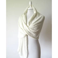 Hochzeitsstola ivory aus Wolle Seide und Kaschmir mit transparenten Pailletten, Brautschal aus reiner Naturfaser