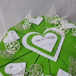 Hochzeitstorte Geldgeschenk 2stöck. WEISS-MAIGRÜN