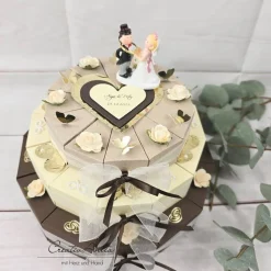 Hochzeitstorte Geldgeschenk 3-stöckig BRAUN-CREME