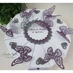 Hochzeitstorte Torte WEISS-VIOLETT-GRAU Butterfly - Geldgeschenkverpackung
