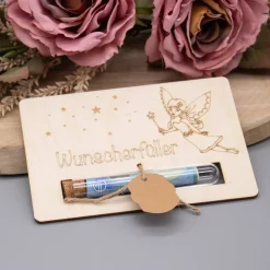 Holz Geschenkkarte -  Geldgeschenk Wunscherfüller - Zauberer oder Fee