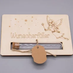 Holz Geschenkkarte -  Geldgeschenk Wunscherfüller - Zauberer oder Fee