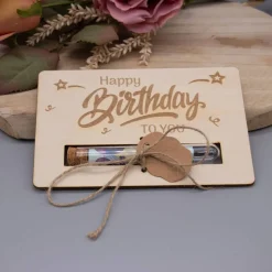 Holz Geschenkkarte -  Geldgeschenk Happy Birthday oder Herzlichen Glückwunsch