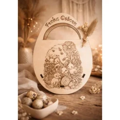 Holz Osterkörbchen „Frohe Ostern“ – Boho Osterdeko mit Hasenmotiv