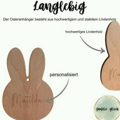 Holzanhänger Ostern aus Holz in Osterhasenform personalisiert mit Name als kleines Geschenk, Hasenanhänger