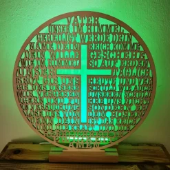 Holzaufsteller rund mit Gebet Vater unser im Himmel – Birkenholz, gelasert, Geschenk zur Kommunion & Konfirmation