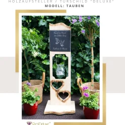 Holzaufsteller Tauben Türschild Holzschild Hochzeitsgeschenk Herzen Holz Hochzeit Personalisiert Gravur Geschenk