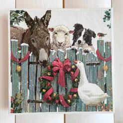 Holzbild, Bauernhoftiere zur Weihnachtszeit, zum Aufhängen oder Aufstellen, Weihnachten