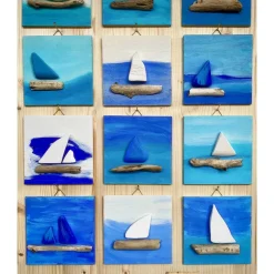 Holzbild handgefertigt maritimes Geschenk Unikat Malerei Naturmaterialien , 10 x 10 cm