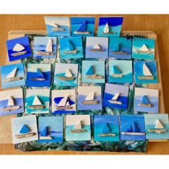 Holzbild handgefertigt maritimes Geschenk Unikat Malerei Naturmaterialien , 10 x 10 cm