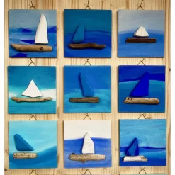 Holzbild handgefertigt maritimes Geschenk Unikat Malerei Naturmaterialien , 10 x 10 cm