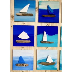 Holzbild handgefertigt maritimes Geschenk Unikat Malerei Naturmaterialien , 10 x 10 cm