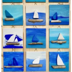 Holzbild handgefertigt maritimes Geschenk Unikat Malerei Naturmaterialien , 10 x 10 cm