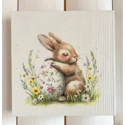 Holzbild, Hase mit Osterei, zum Aufhängen oder Aufstellen; Ostern