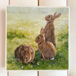 Holzbild, Hasen auf grüner Wiese, zum Aufhängen oder Aufstellen; Ostern