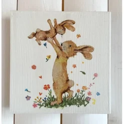Holzbild, Hasenmama mit Hasenkind, zum Aufhängen oder Aufstellen; Ostern