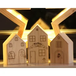 Holzhäuschen, weihnachtlich graviert, 3er-Set / Weihnachtsdorf