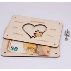 Holzkarte - Geschenkkarte zum Geburtstag - Herz mit Kleeblatt - Glückwünsche