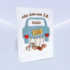 Holzkarte / Holzbild als Geldgeschenk zum Geburtstag