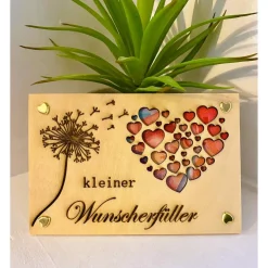 Holzkarte, Geldgeschenk, Geburtstag, Wunscherfüller, Holzdeko, Gutschein, Geburtstagskarte, Pusteblume, Herz,