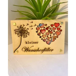 Holzkarte, Geldgeschenk, Geburtstag, Wunscherfüller, Holzdeko, Gutschein, Geburtstagskarte, Pusteblume, Herz,
