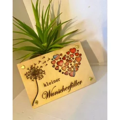 Holzkarte, Geldgeschenk, Geburtstag, Wunscherfüller, Holzdeko, Gutschein, Geburtstagskarte, Pusteblume, Herz,