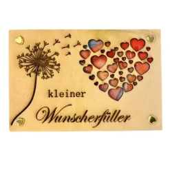 Holzkarte, Geldgeschenk, Geburtstag, Wunscherfüller, Holzdeko, Gutschein, Geburtstagskarte, Pusteblume, Herz,