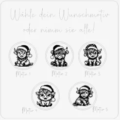 Holzklammer mit weihnachtlichen Highland-Cow Motiven, Wäscheklammer Bambus, Geschenkverpackungen, Geschenkanhänger