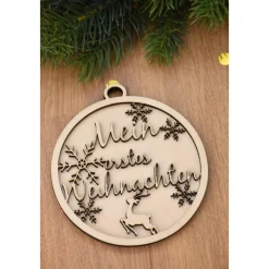 Holzscheibe personalisiert Mein erstes Weihnachten Christbaumschmuck aus Holz Baby gravierte Meilensteinkarte aus Holz