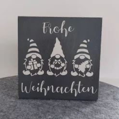 Holzschild "Frohe Weihnachten" Wichtel