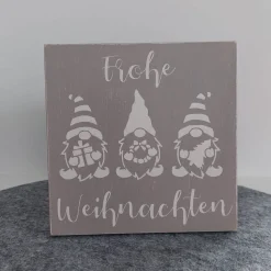 Holzschild "Frohe Weihnachten" Wichtel