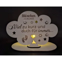 Holzschild mit persönlicher Gravur - Wolke - als Andenken an Dein Sternenkind, geliebte Person, Trauerlicht,