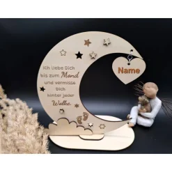 Holzschild mit persönlicher Gravur - Mond - als Andenken an Dein Sternenkind, geliebte Person, Trauerlicht,
