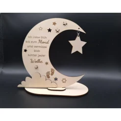 Holzschild mit persönlicher Gravur - Mond - als Andenken an Dein Sternenkind, geliebte Person, Trauerlicht,
