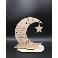 Holzschild mit persönlicher Gravur - Mond - als Andenken an Dein Sternenkind, geliebte Person, Trauerlicht,