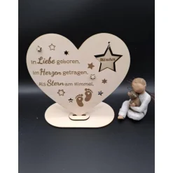 Holzschild mit persönlicher Gravur - Herz - Andenken an Dein Sternenkind, geliebte Person, Trauergeschenk, Erinnerung