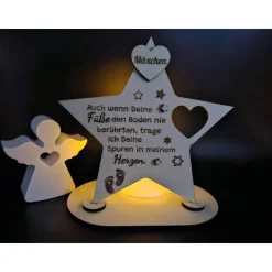 Holzschild mit persönlicher Gravur - Stern - als Andenken an Dein Sternenkind, geliebte Person, Trauerlicht,