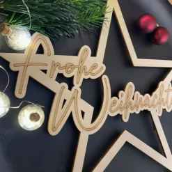 Holzstern Frohe Weihnachten – Weihnachtsdeko mit Gravur für Türkranz, verschiedene Größen
